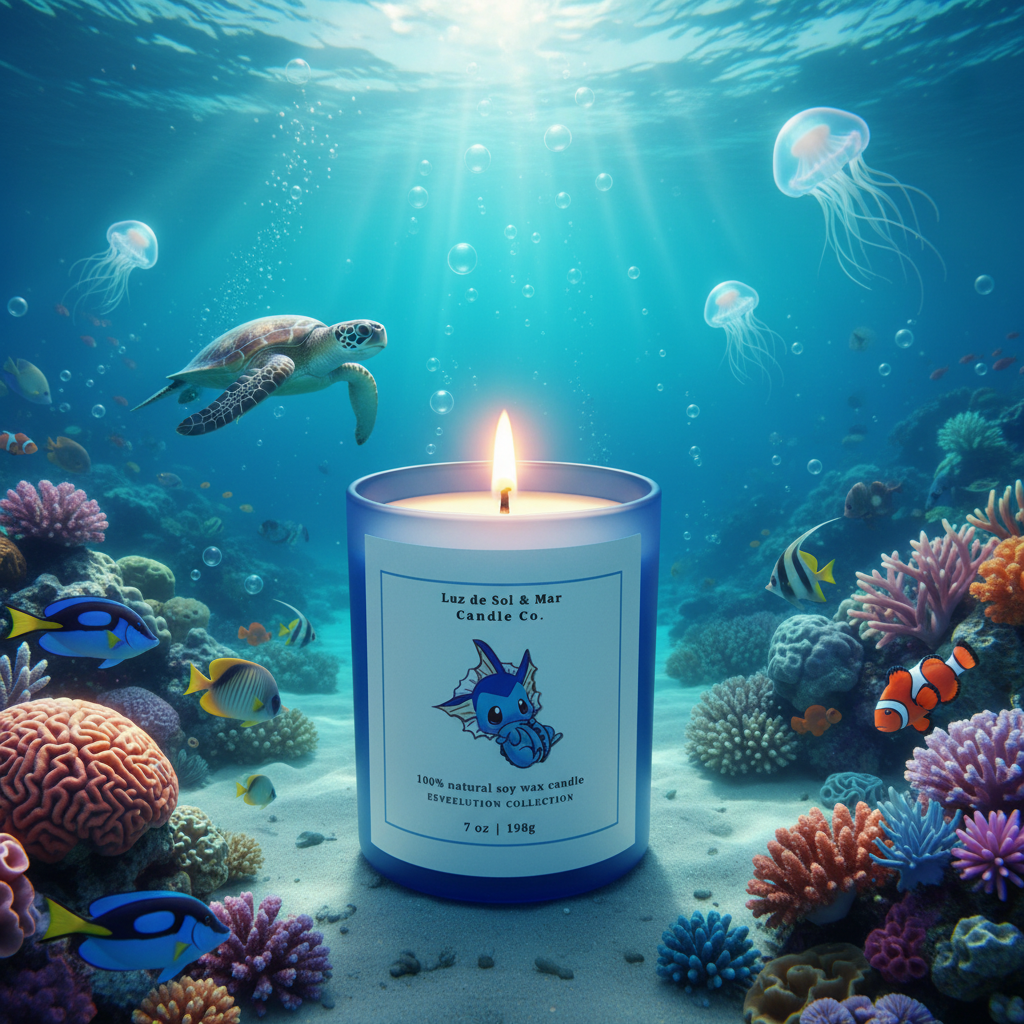 Eeveelution Collection — Blue candle in magical underwater scene with sea creatures